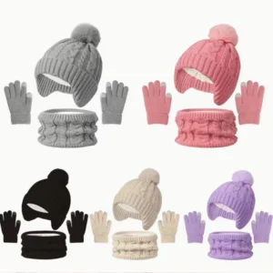 3pcs Winter Warmth Set with Hat, Scarf & Gloves Machine Washable.