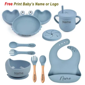 Baby Tableware Suction Bowl Plate Tray Bibs Spoon Personalized Name Baby's Name