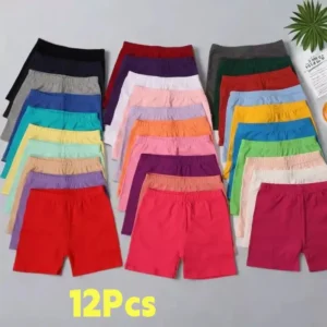 12Pcs Girls Leggings Cycling Pants Stretch Solid Color