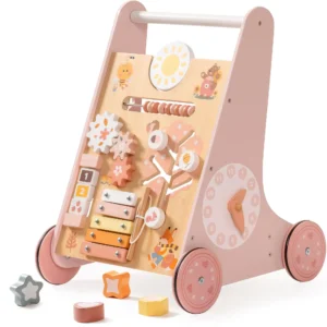 Wooden Baby Walker with Activity Center and Storage