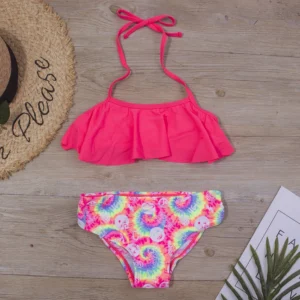 Print Kids Bikinis Ruffle Kids Swimwear